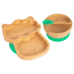 Tiny Dining - Children's Bamboo Suction Llama Dinner Set - Green