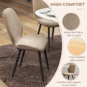 HOMCOM Dining Chairs Set of 2 Upholstered Kitchen Chairs w/ Metal Legs Brown