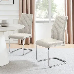 Furniturebox UK Lorenzo 2x Cream Fabric Silver Leg Dining Chair