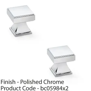 2 PACK - Chunky Square Cupboard Door Knob - 30mm - Polished Chrome Kitchen Pull Handle