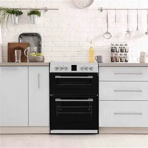 Montpellier 60cm Ceramic, Double Oven With Fan - White | Robert Dyas