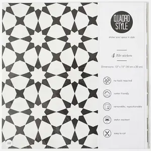 Quadrostyle Agadir Black Wall and Floor Tile Vinyl Stickers 30cm(L) 30cm(W) pack of 4