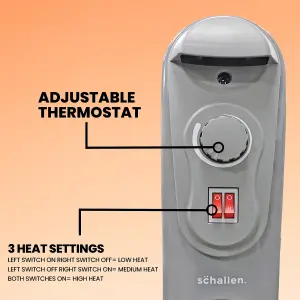 Schallen 2500W 11 Fin Portable Electric Slim Oil Filled Radiator Heater with Adjustable Temperature