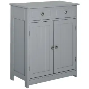 kleankin Bathroom Floor Storage Cabinet w/ 2 Drawers Door Cupboard Grey