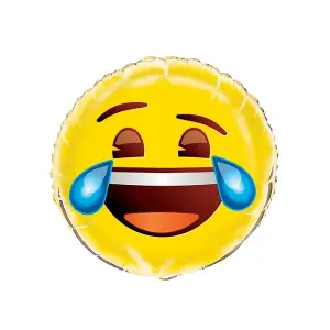 Unique Party Crying Laughing Foil Emoji Balloon Yellow/Blue (18in)