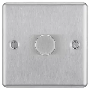 GoodHome Raised rounded profile Single 2 way 200W Dimmer switch Silver 1 gang