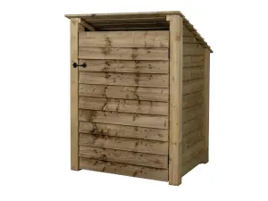 Wooden log store (roof sloping back) with door W-99cm, H-126cm, D-88cm - natural (light green) finish