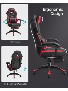 SONGMICS Gaming Chair, Office Racing Chair With Footrest, Desk Chair, Ergonomic Design, Adjustable Headrest, Lumbar Support