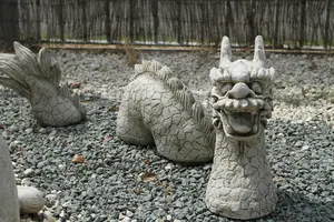 3 Piece Stone Cast Dragon Statue