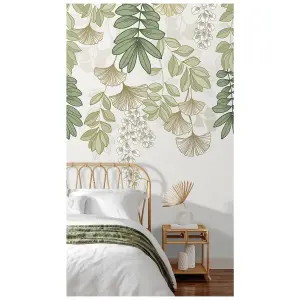 Cascading Sprigs 3 lane Repeatable Wallpaper Mural, Green