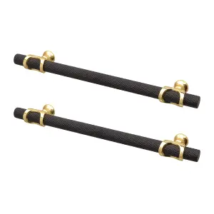 DecorAndDecor - AMELIA Matt Black & Gold Knurled T-Bar Kitchen Cabinet Pull Handles - 160mm - Pair