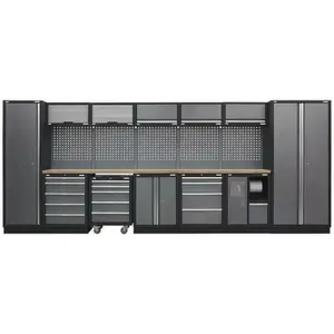 Versatile 4.9m Garage Storage Solution with Modular Units and Durable Pressed Wood Worktop