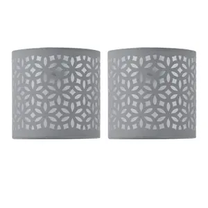 First Choice Lighting Set of 2 Grey Laser Cut 15.5cm Table Lamp Shades