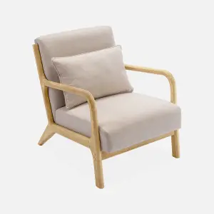 sweeek. Scandi-style wooden armchair with cushion Lorens Beige 65x80x79 cm