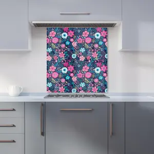 Cute Colourful Flower Pattern Premium Glass Kitchen Splashback W700mm x H650mm