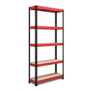 RB BOSS Garage Shelving Unit FastLok 5 Shelf MDF Red & Black Powder Coated Steel (H) 1800mm (W) 900mm (D) 300mm