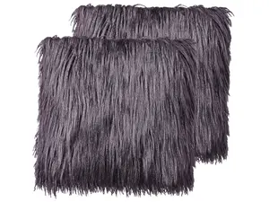 Set of 2 Cushions COROKIA Faux Fur 45 x 45 cm Solid Dark Grey