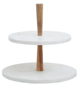 Maison by Premier Two Tier Marble and Acacia Wood Cake Stand