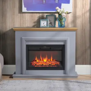 Focal Point Horsham Oak & grey Freestanding Electric Fire suite