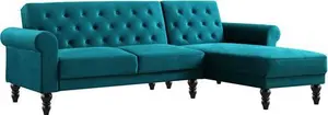 Hanney Chesterfield Chaise Sofa Bed In Teal Velvet, Corner Sofa Bed - Daals - Sofa Beds