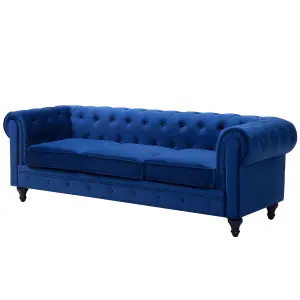 3 Seater Velvet Fabric Sofa Navy Blue CHESTERFIELD