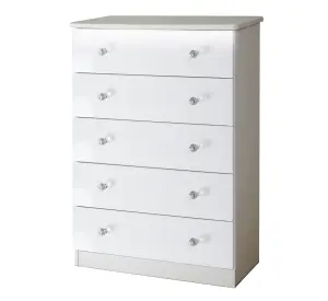 Broadway 5 Drawer Chest with LED lights in White Gloss (Ready Assembled)