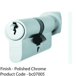 60mm EURO Cylinder Lock & Thumb Turn - 5 Pin Polished Chrome Fire Rated Barrel