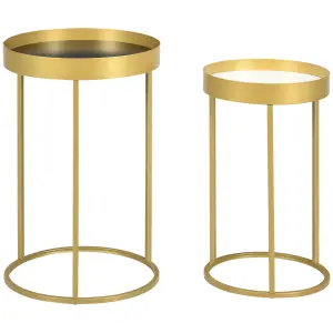 HOMCOM Nesting Coffee Tables Set of 2 Modern Gold End Tables Home Office