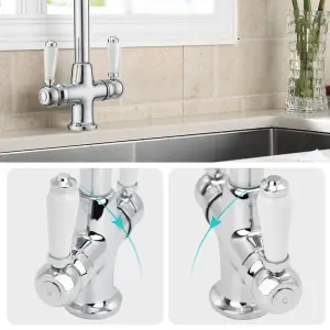 JASSFERRY Kitchen Mixer Tap Elegant White Ceramic Dual Handle Monobloc Sink Faucet Chrome