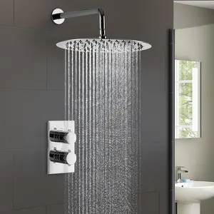 Lily 2 Dial 1 Way Round Concealed Thermostatic Mixer Valve & Thin 300mm Round Shower Head Chrome