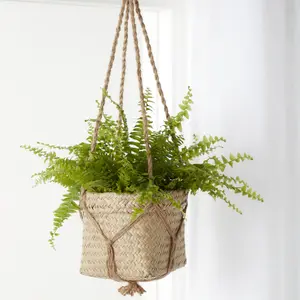 GoodHome Natural Herringbone Seagrass Plant pot (Dia) 20.5cm, (H)16.5cm