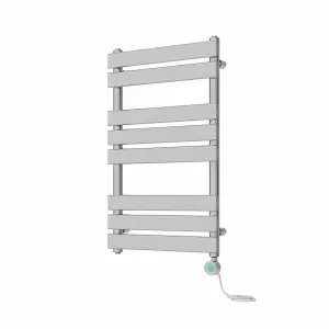 Rinse Bathrooms 800x500mm Chrome Designer Flat Panel Electric Heated Towel Rail Thermostatic Timer Bathroom Towel Radiator 400W