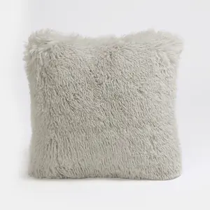 Fluffy Fleece Cushion Plump Filled Supersoft Warm Chair Pillow, Square - Silver