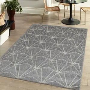 Portland Grey Geometric Medium Rug, (L)170cm x (W)120cm