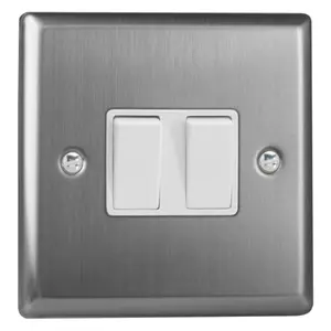 Varilight 2-Gang (10A Intermediate Switch + 10A 1- or 2-Way Rocker Switch) Brushed Steel