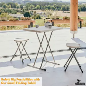 Folding Table - Height Adjustable Small Folding Table L 76.5 x W 49.5 cm Picnic Table for Camping, Garden, BBQ, and Kitchen