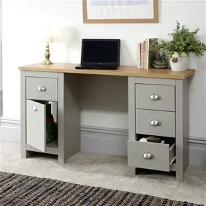 Dunelm Lancaster Study Desk, Farmhouse, Lancaster Grey, Wood