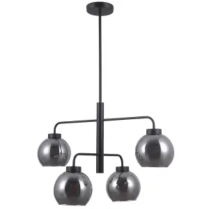 Luminosa Scandinavian Hanging Pendant Black Matt 4 Light  with Smoky Shade, E27