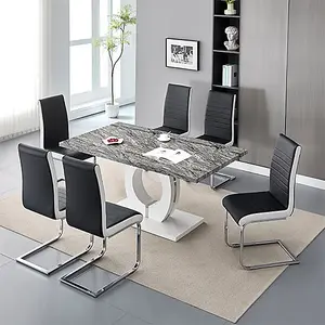 Furniture In Fashion Halo Melange Marble Effect Dining Table 6 Symphony Black Chairs