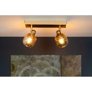 Lucide Bjorn Classic Twin Ceiling Spotlight - 2xE14 - Matt Gold, Brass