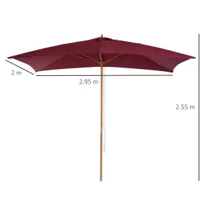 Outsunny Wooden Garden Parasol Sun Shade Patio Umbrella Canopy Wine Red