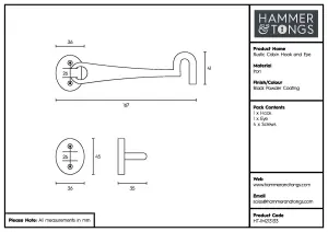 Hammer & Tongs - Rustic Cabin Hook and Eye - W165mm - Black