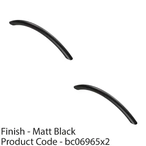 2 PACK - Curved Bow Cabinet Pull Handle 190 x 10mm 160mm Fixing Centres Matt Black