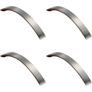 4x Curved Convex Grip Pull Handle 141 x 14mm 128mm Fixing Centres Satin Nickel