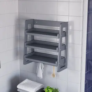 Hayle Matt Grey Wood Rectangular Wall-mounted Bathroom Shelf (D)20cm (H)53cm (L)20cm