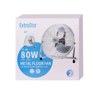 Silver 16 inch Industrial Floor Fan, 80W