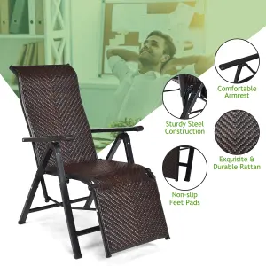 Costway Rattan Folding Reclining Chair Adjustable Position Zero Gravity Sunlounger