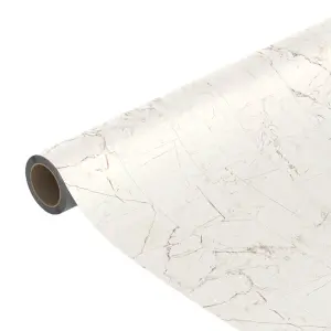 Precut White Marble Tile effect Sheet vinyl, 6m²