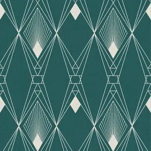 Next Deco geometric Teal Metallic effect Smooth Wallpaper