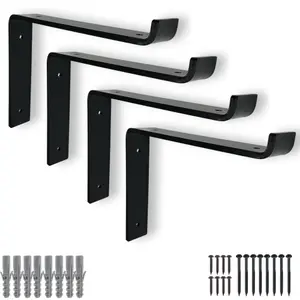 4 Pcs Heavy Duty Shelf Brackets Industrial Steel for Wall Mounted DIY Floating Shelving(Black, 225mm Down)